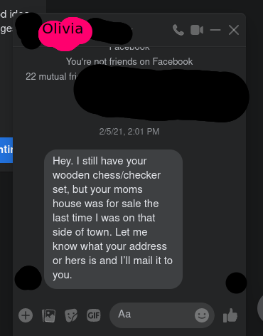 Olivias facebook message 2/5/21